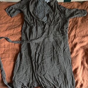 Ganni Navy and Beige Checkered Wrap Dress